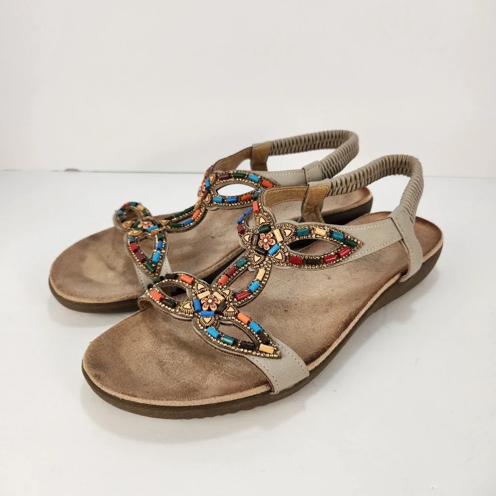 Patrizia Women's Multicolor‎ Beaded Casual Ankle Strap Sandals Size 41 (10-10.5)